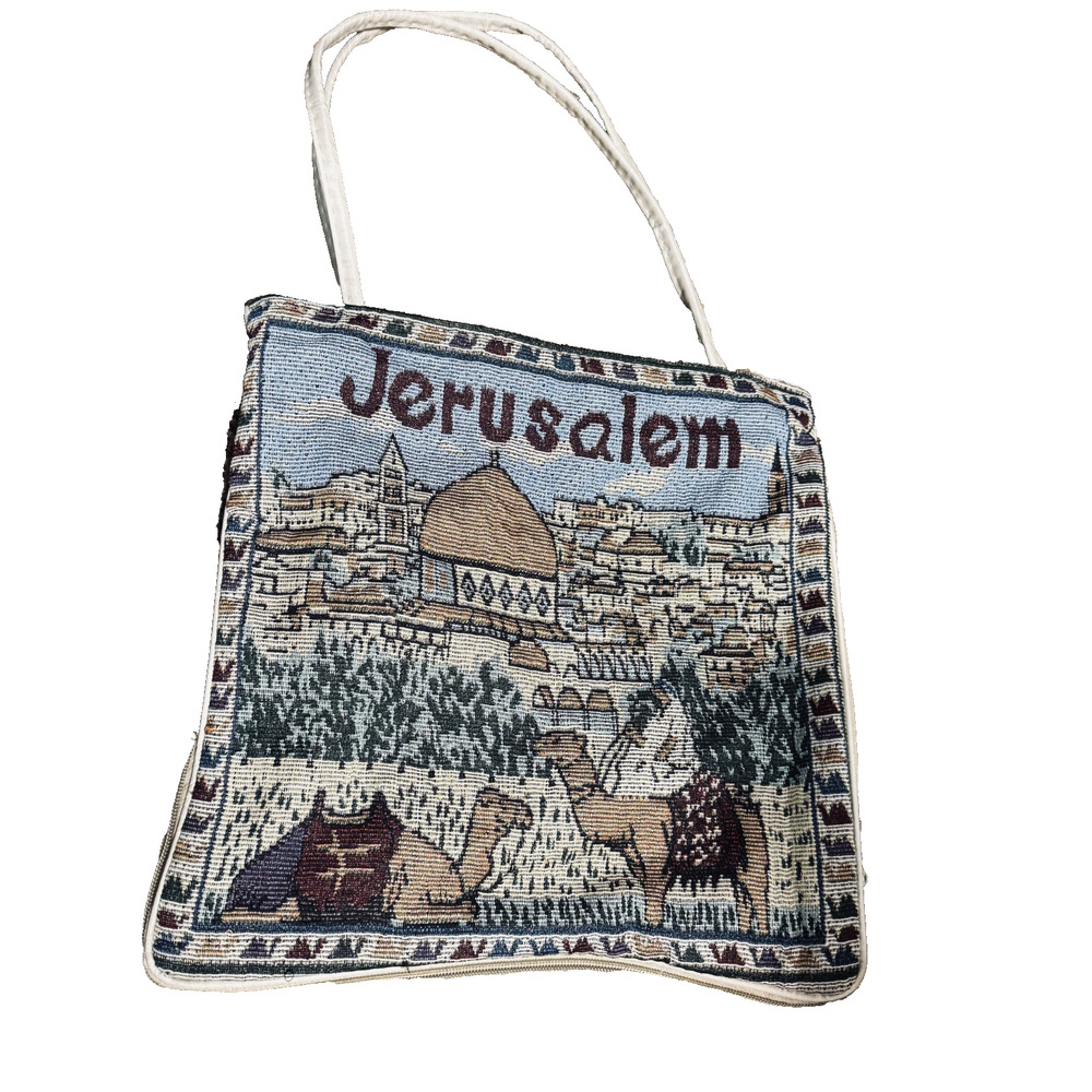 Vtg Jerusalem Tapestry Tote Bag souvenir Camel travel purse zippered Israel